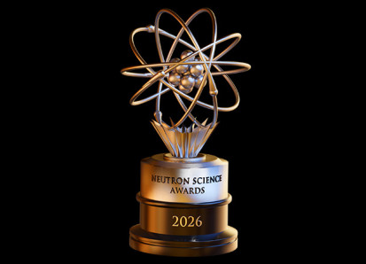 Gold trophy with the words Neutron Science Awards 2026