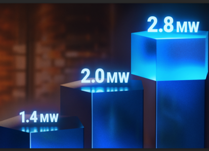3D bar chart showing power upgrades from 1.4 MW to 2.0 MW and 2.8 MW