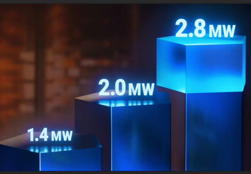 3D bar chart showing power upgrades from 1.4 MW to 2.0 MW and 2.8 MW
