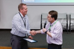 ORNL Director Stephen Streiffer presents Van Graves with service award for his 40-year career