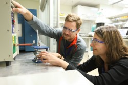 Louisiana State University researchers used RF fields to heat iron oxide nanoparticles attached to petroleum molecules to achieve more energy efficient catalytic reactions. Image Credit: ORNL/Genevieve Martin