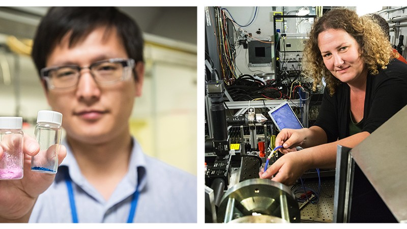 The Neutron Sciences Directorate’s two most recent distinguished fellows, Panchao Yin (left) and Bianca Haberl (right), are making major contributions to their respective fields. Image credit: Genevieve Martin/ORNL