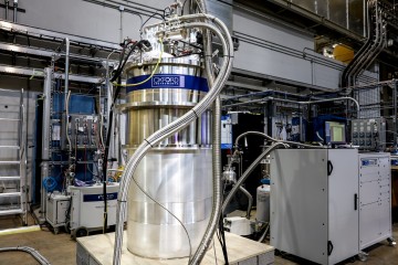 The 14-tesla magnet, fully assembled at SNS. The magnet will help researchers learn more about materials that exhibit quantum behaviors like quantum magnetism. (Image credit: ORNL/Genevieve Martin)